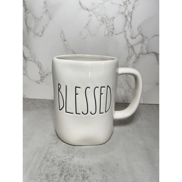 Rae Dunn Magenta BLESSED White Coffee Mug Artisan Collection 192 Tea Cup - Picture 1 of 8